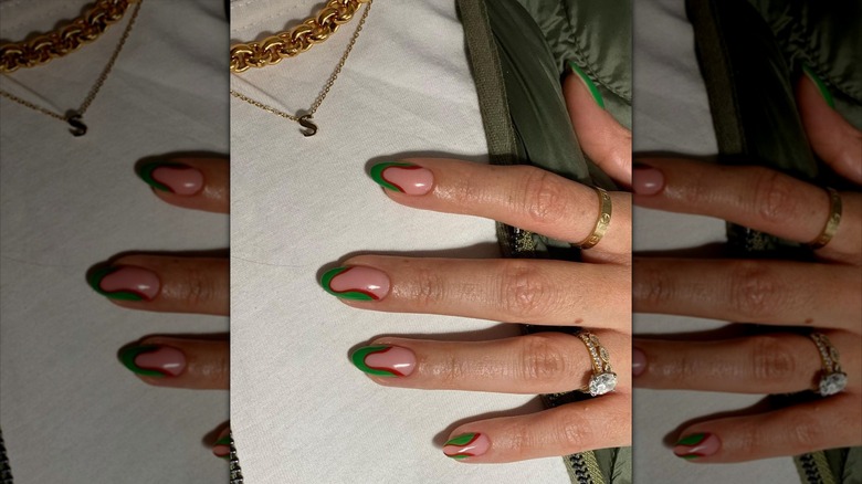 Green and red French nails