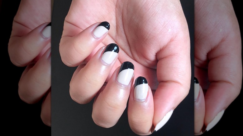 Black and white French nails