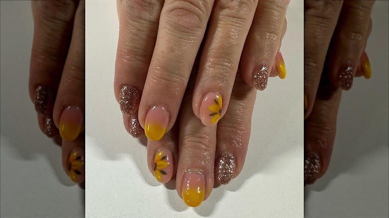 yellow to nude french fade nails