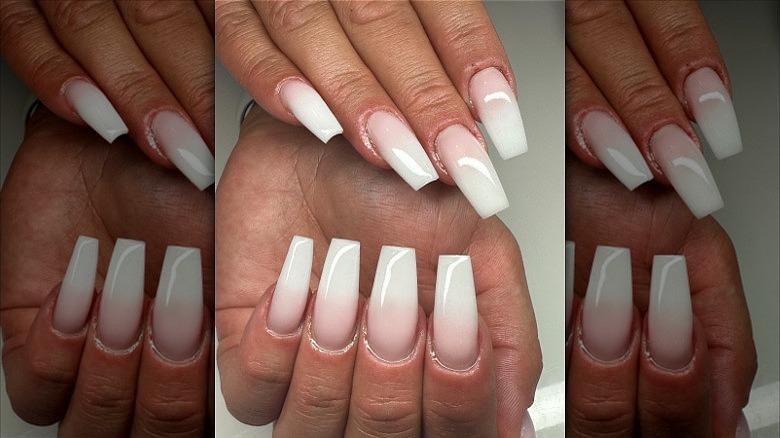 hands with white pink french fade