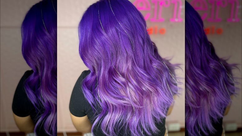 Purple hair with silver tinsel