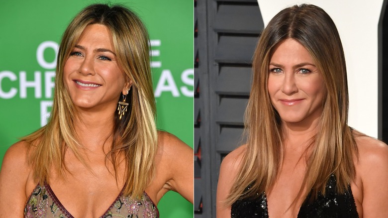 Jennifer Aniston middle part hair