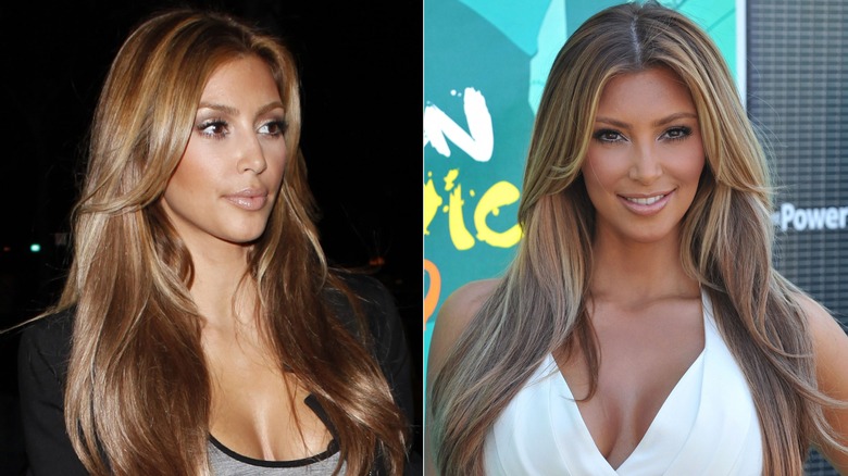 Kim Kardashian split image blond