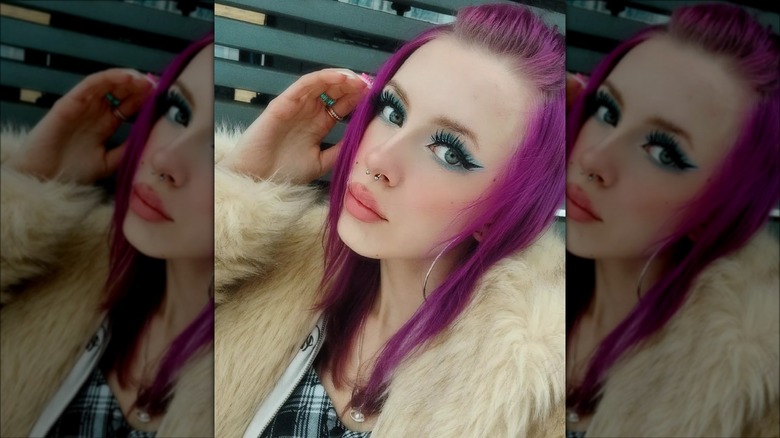 Bright purple hair with subtle pouf