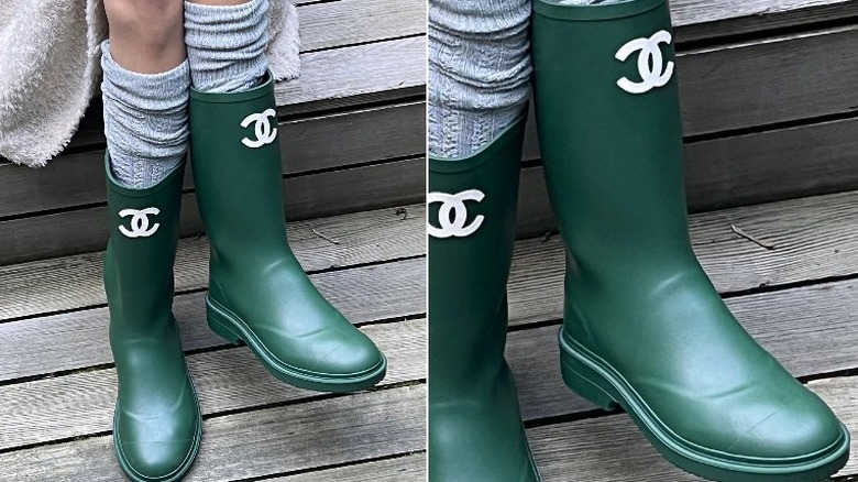 Green designer rain boots