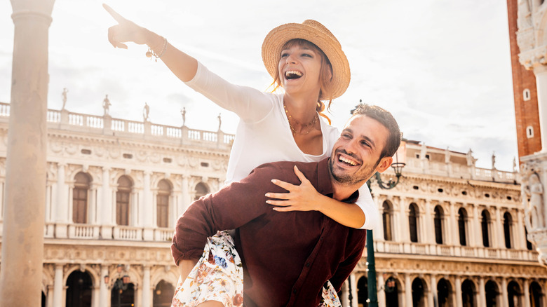 couple smiling on vacation