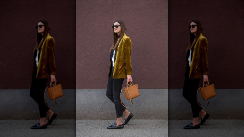 woman wearing velvet blazer 