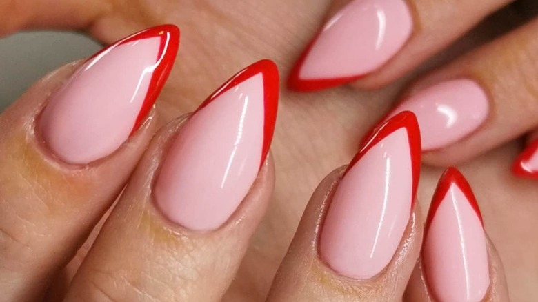 Pink and red tapered French manicure