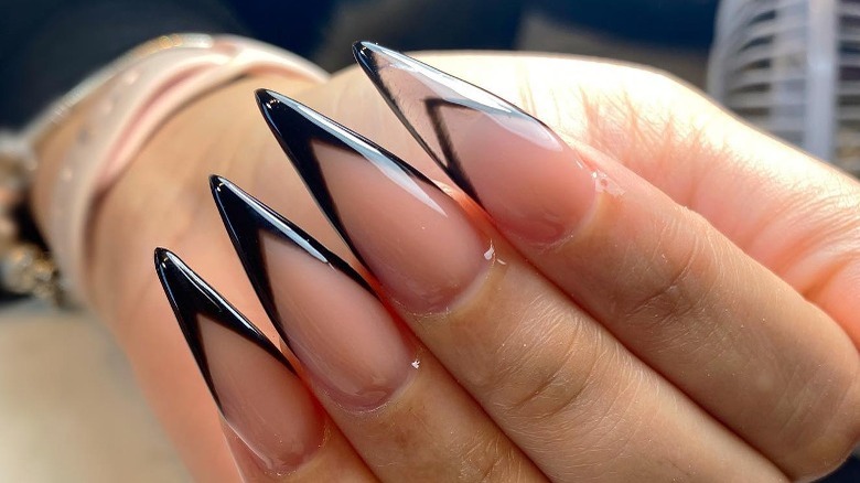 Black chevron French nail art