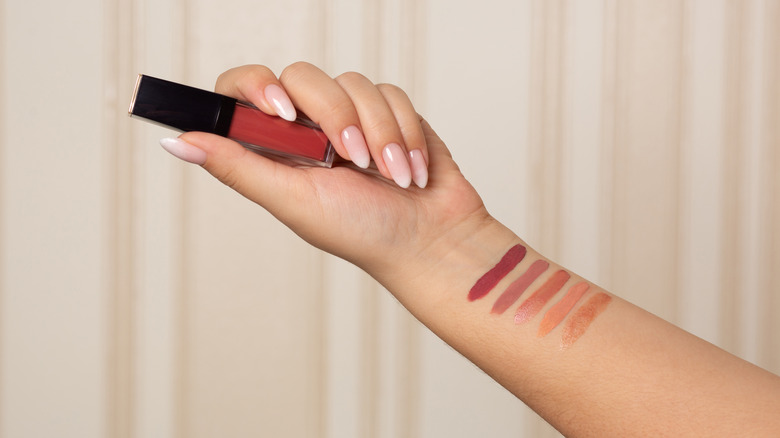 Lipstick swatches on arm 