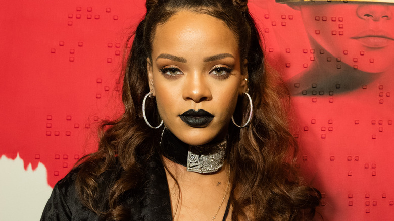 Rihanna wearing black lipstick