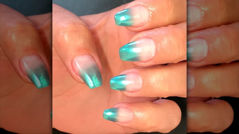 ombré nails with blue metallic shade
