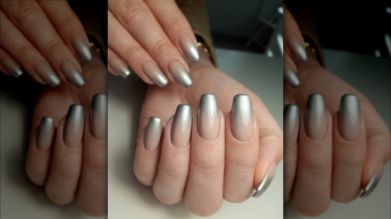 nails with metallic silver ombré nails
