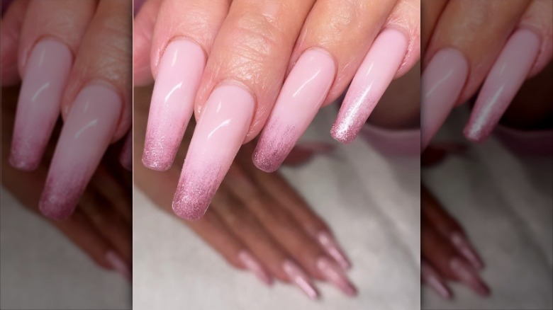 pink nails with a metallic ombré