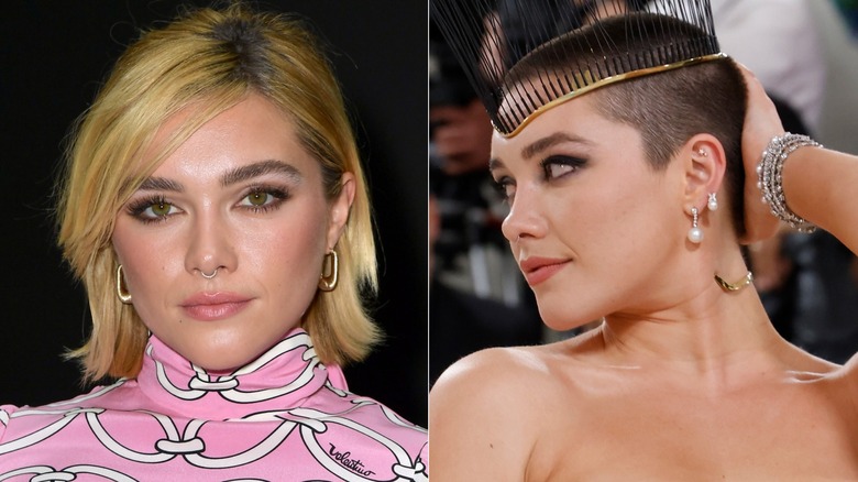 Florence Pugh blond hair shaved head