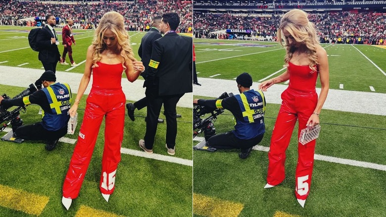 Brittany Mahomes in red outfit