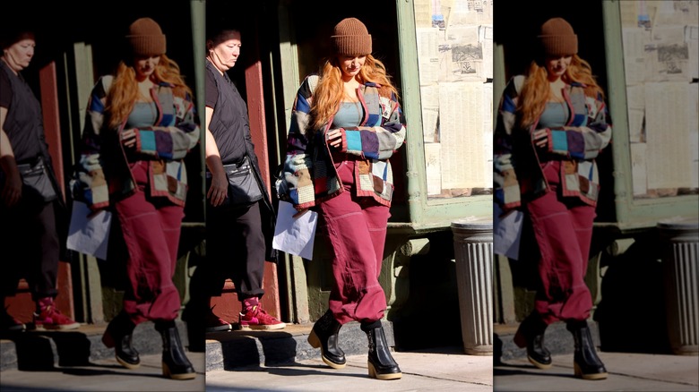 Blake Lively patchwork jacket oufit