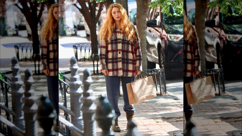 Blake Lively oversized plaid shacket