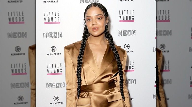 Tessa Thompson wearing pigtail braids