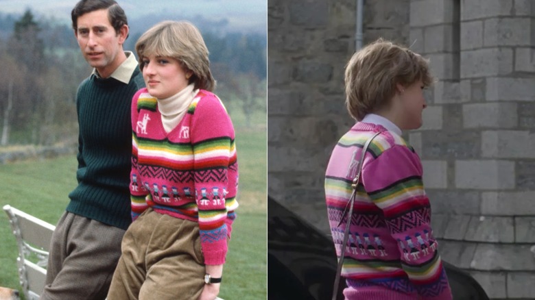 Princess Diana in pink Inca sweater