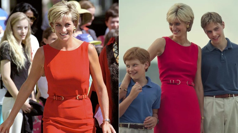 Princess Diana in red dress with belt