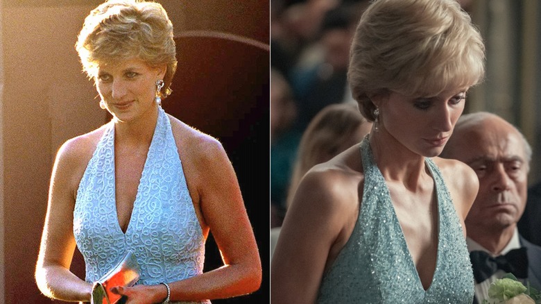 Princess Diana in blue halter dress