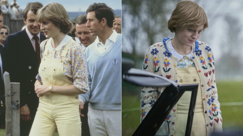 Princess Diana in yellow overalls and floral top