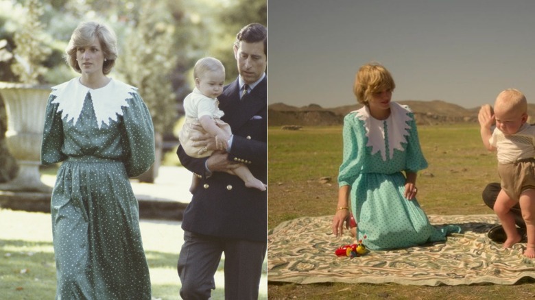 Princess Diana in white-collar green dress