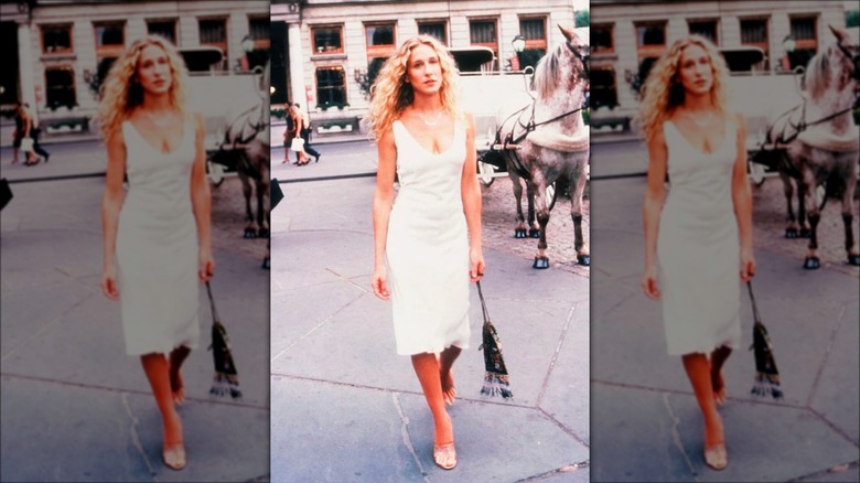 Carrie Bradshaw in white slip dress