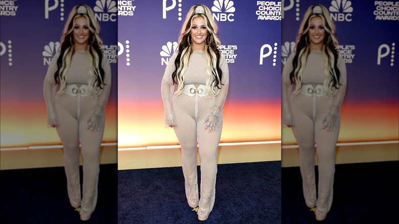 Priscilla Block wearing a mesh bodysuit at the 2024 People's Choice Country Awards.