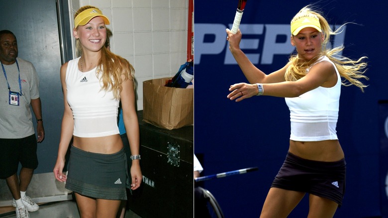 Anna Kournikova with a bare midriff at Arthur Ashe Kids' Day 2003.