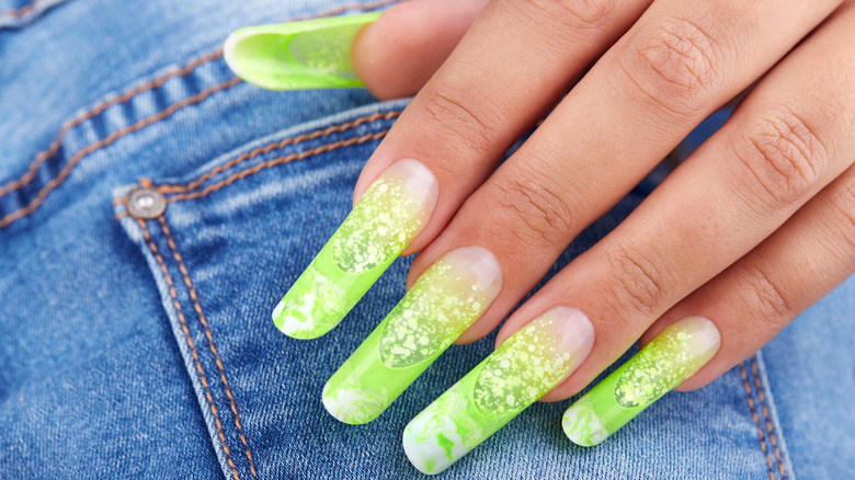 Long neon green manicure