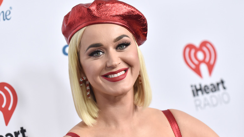 Katy Perry wearing metallic red beret