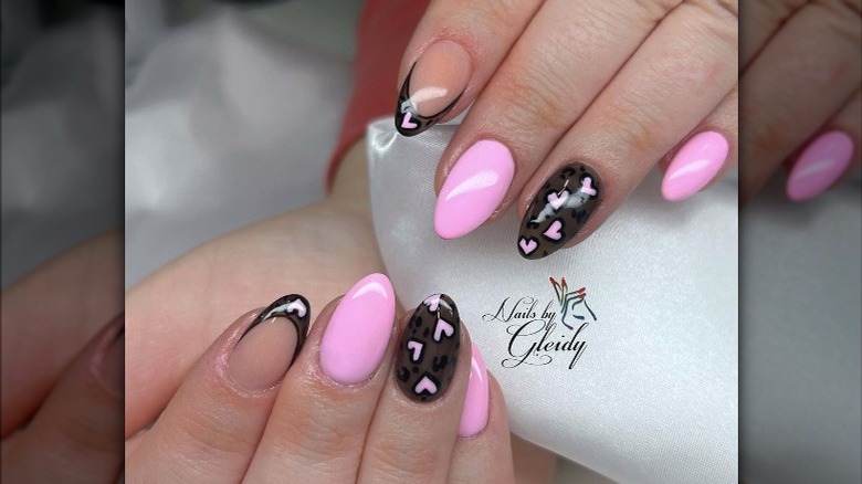 Pink and black manicure