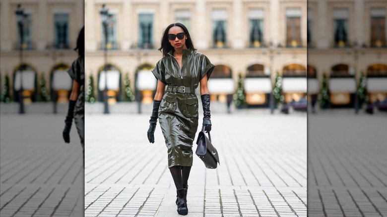 woman in green dress