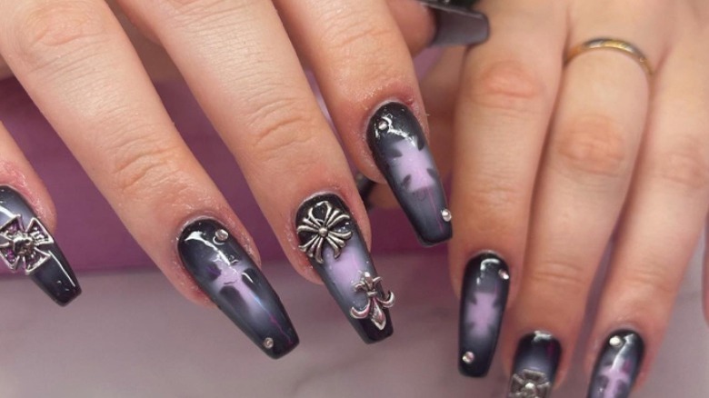 Black and purple airbrushed nails