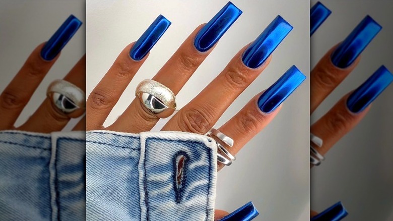 Blue chrome nails