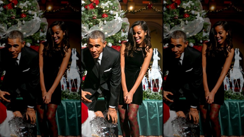 malia and barack obama at christmas celebration