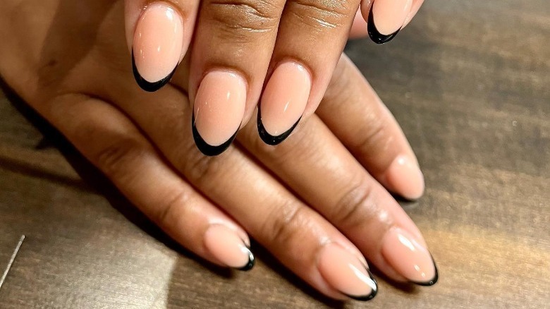 Black patent leather French manicure