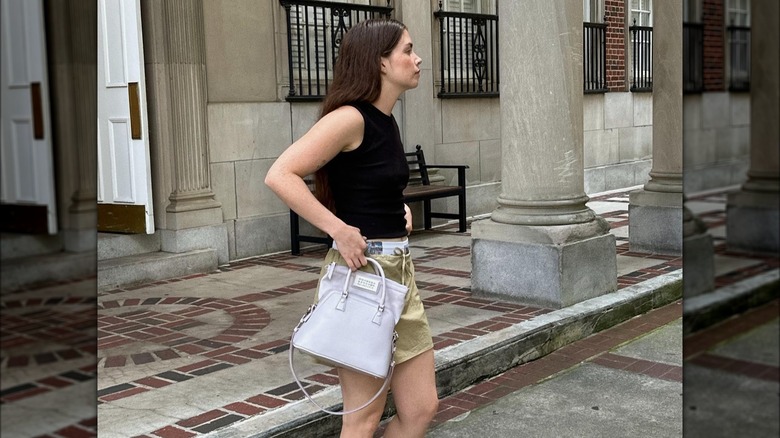 khaki skirt with printed briefs