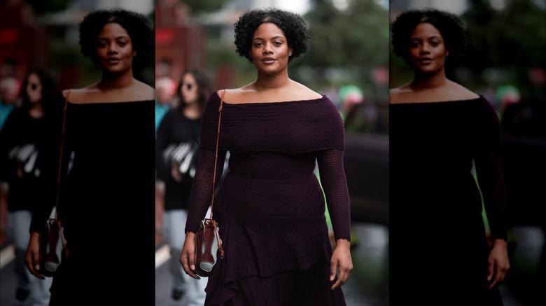 woman in off-shoulder dress