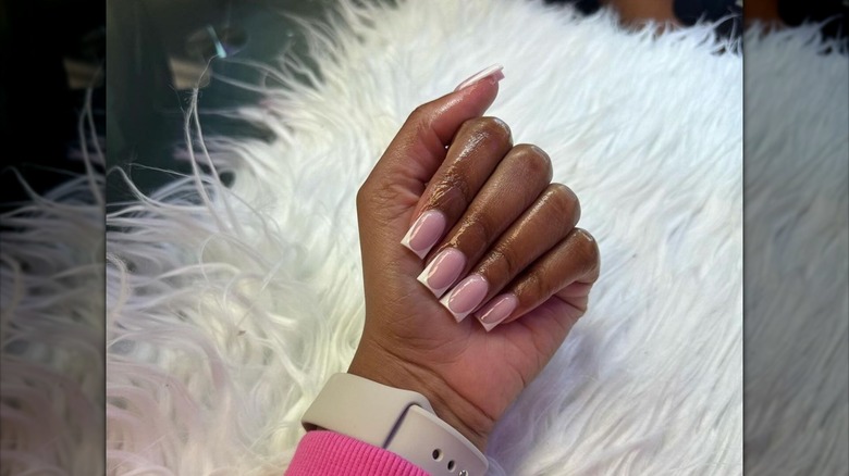 V-cut French manicure with pink base