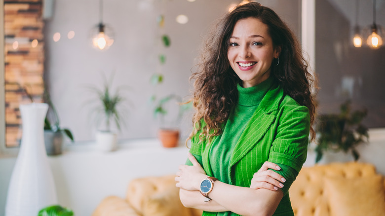 woman wearing green