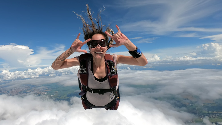 Woman skydiving