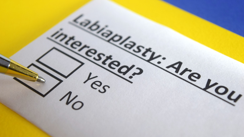 Labiaplasty interest checklist on paper