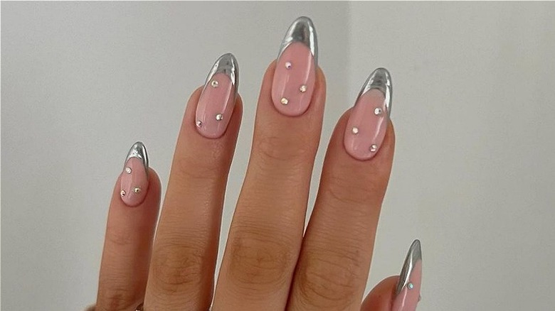 platinum French manicure with pearls