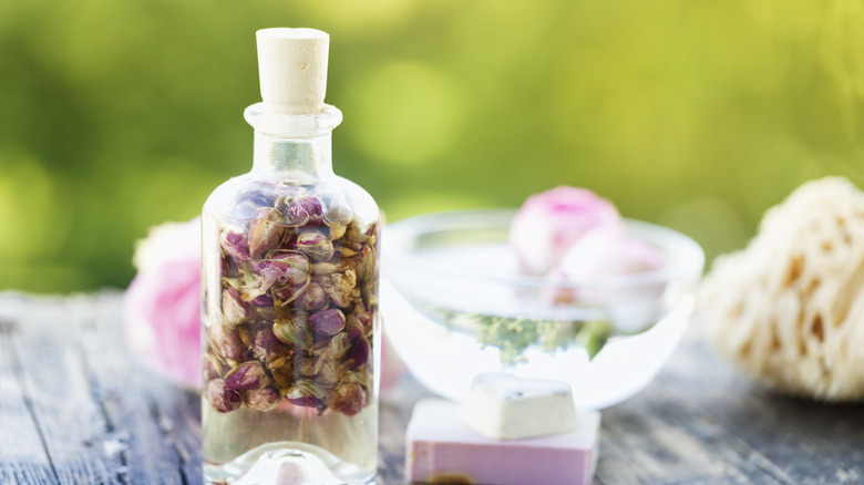 Bottle of rose petal oil