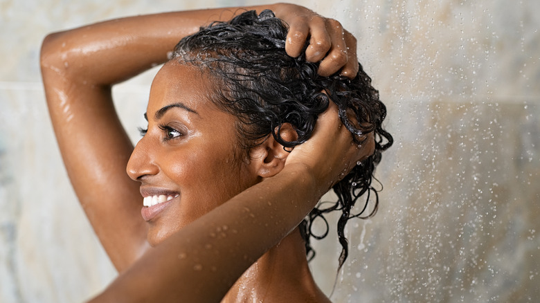 Woman washing her hair