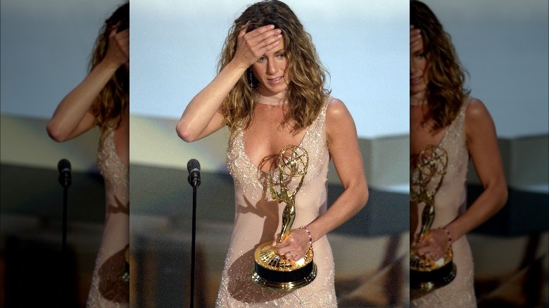 Jennifer Aniston on stage at the Golden Globes