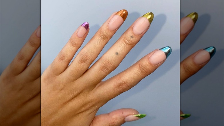 French chrome rainbow manicure